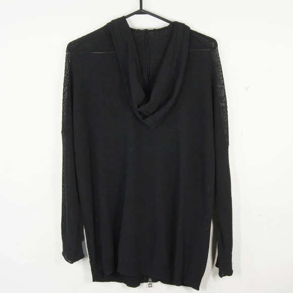 Sarah Pacini Black Sheer Mesh Knit Hooded Zip Up Sweater - Picture 3 of 5